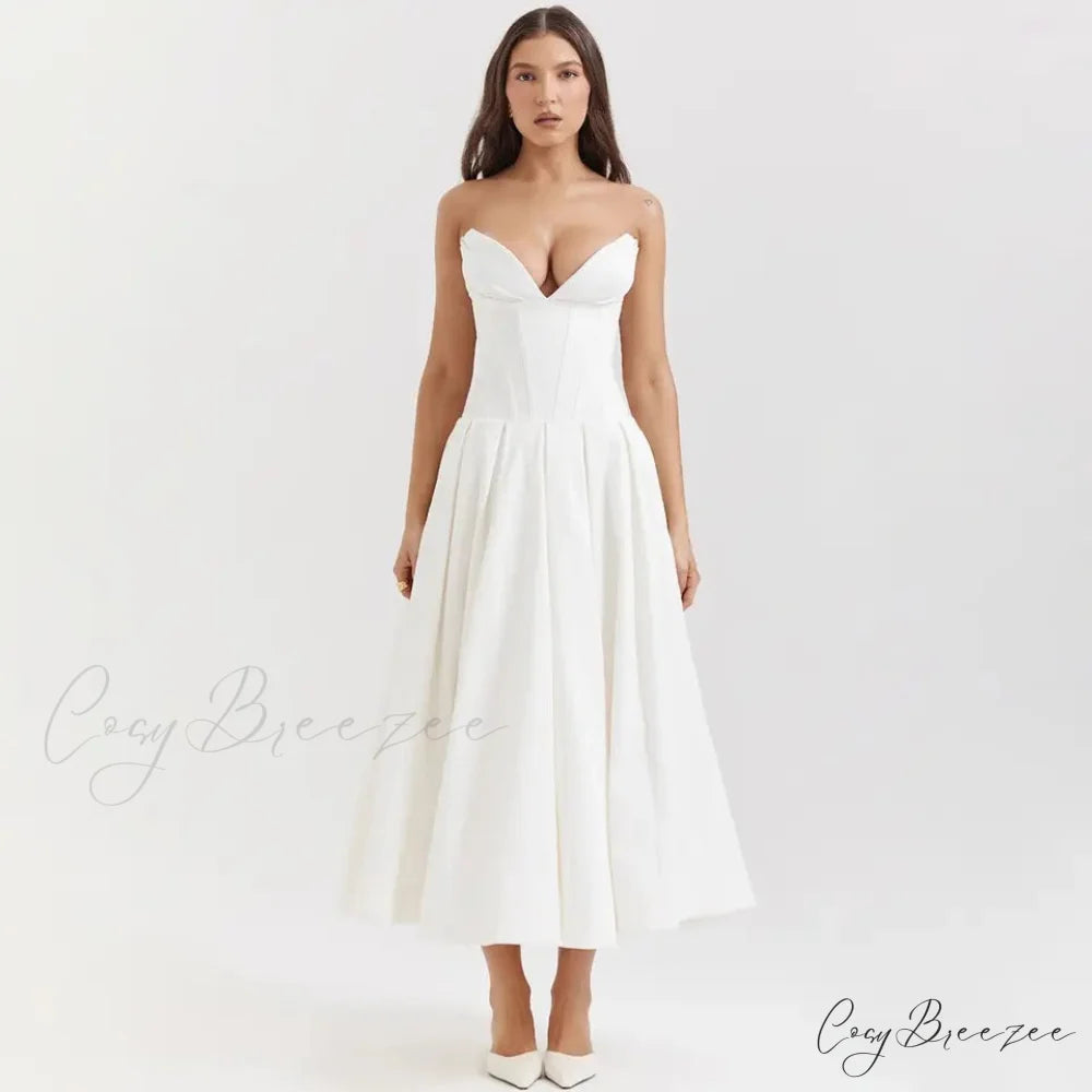 Adriana Midi A-Line Charming Strapless Corset Dress