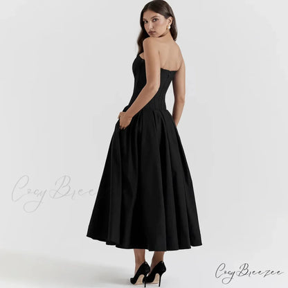 Adriana Midi A-Line Charming Strapless Corset Dress Black / M