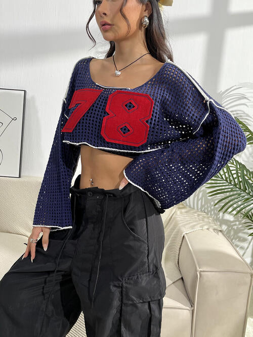 Patches Contrast Knit Cropped Top