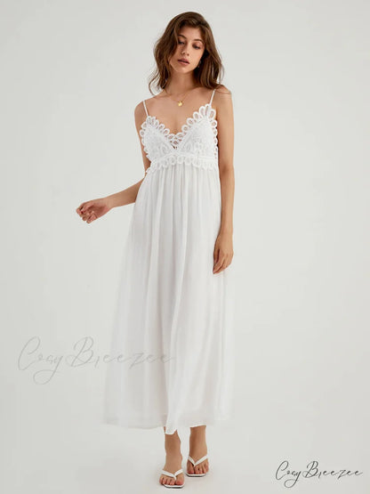 Aegean Guipure Lace Trendy Open Back Long Dress