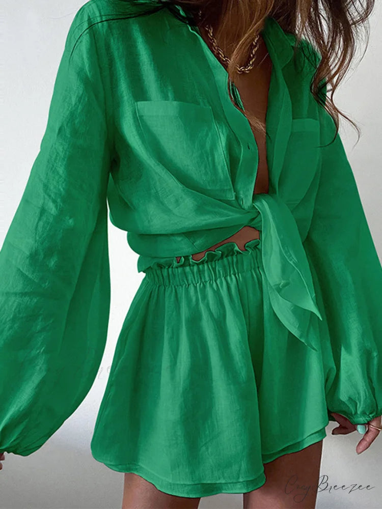 Aegean Two Piece Trendy Double Lined Shorts Set Green / XS