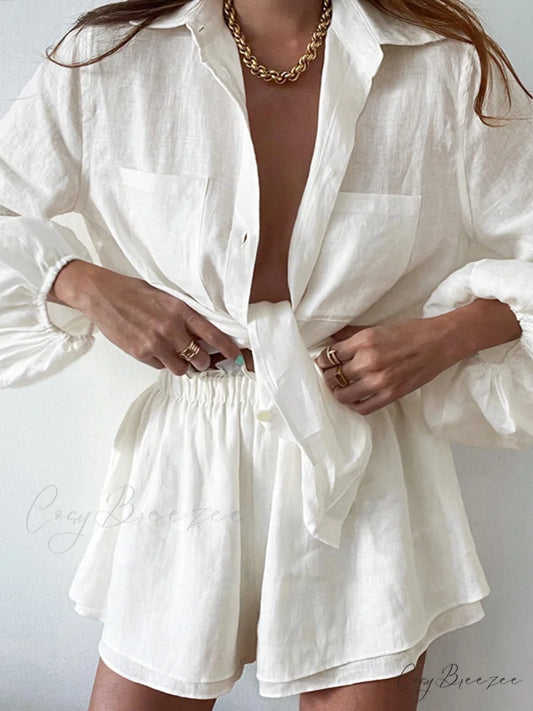 Aegean Two Piece Trendy Double Lined Shorts Set Off-White / XS