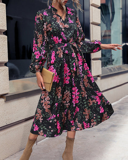 V Neck Dress with Floral Print