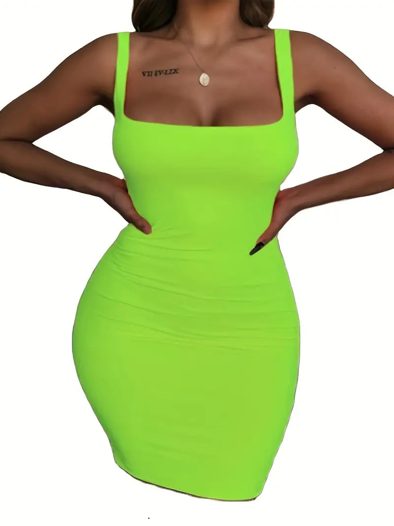 Square Neck Short Mini Bodycon Dress for Plus Size Women