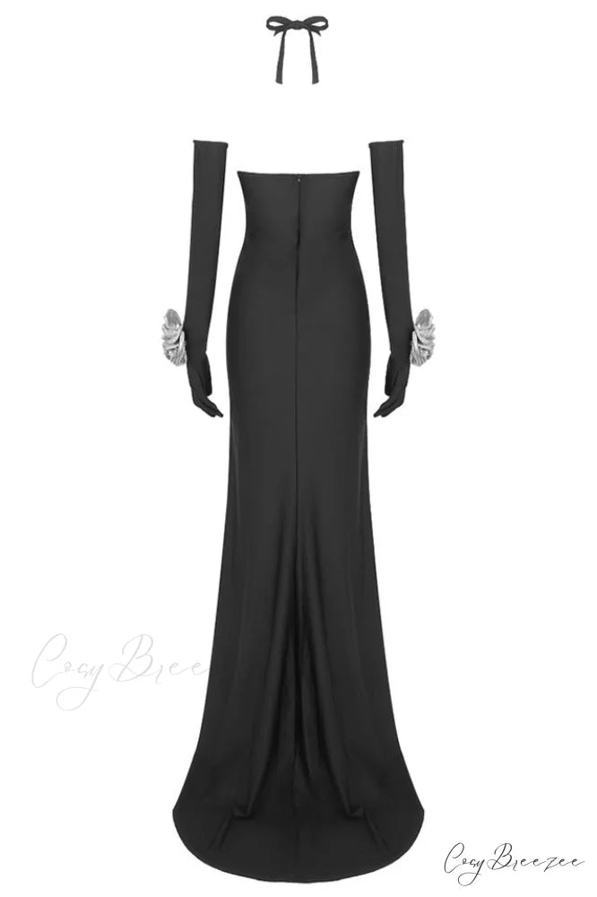 Afaf Halter Flower Charming Detail Maxi Dress