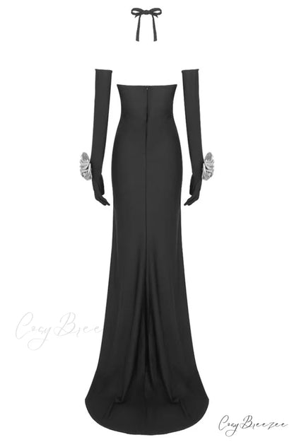 Afaf Halter Flower Charming Detail Maxi Dress