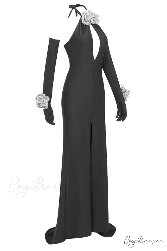 Afaf Halter Flower Charming Detail Maxi Dress
