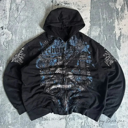 Affliction Gothic Skull Zipper Hoodie black 3 / S hoodies-241228