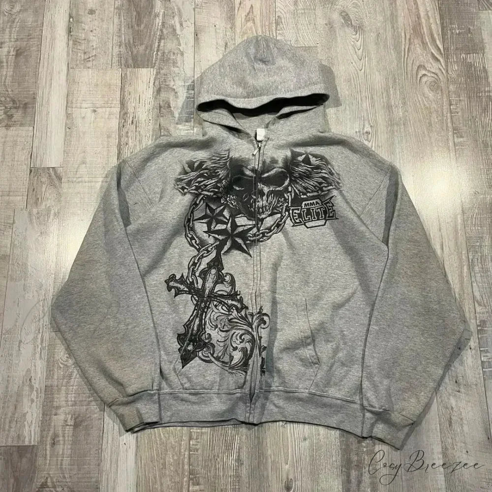 Affliction Gothic Skull Zipper Hoodie grey 1 / S hoodies-241228