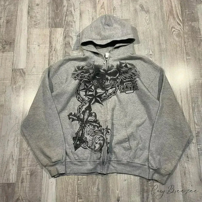 Affliction Gothic Skull Zipper Hoodie grey 1 / S hoodies-241228