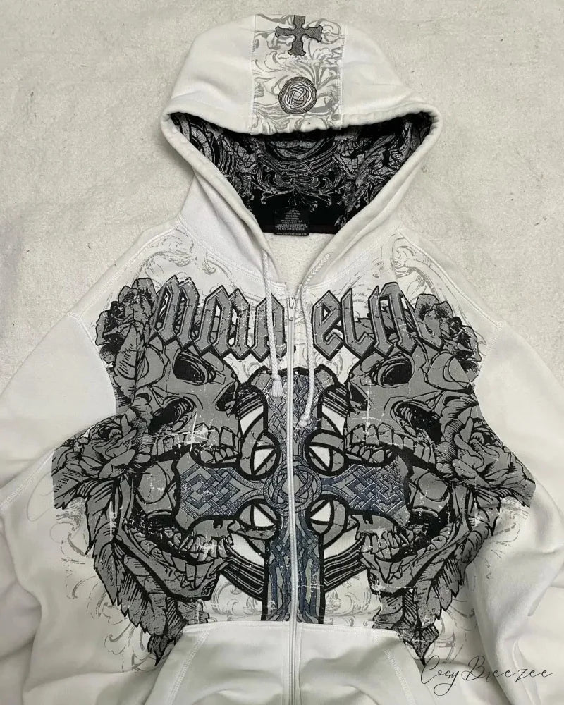 Affliction Gothic Skull Zipper Hoodie hoodies-241228