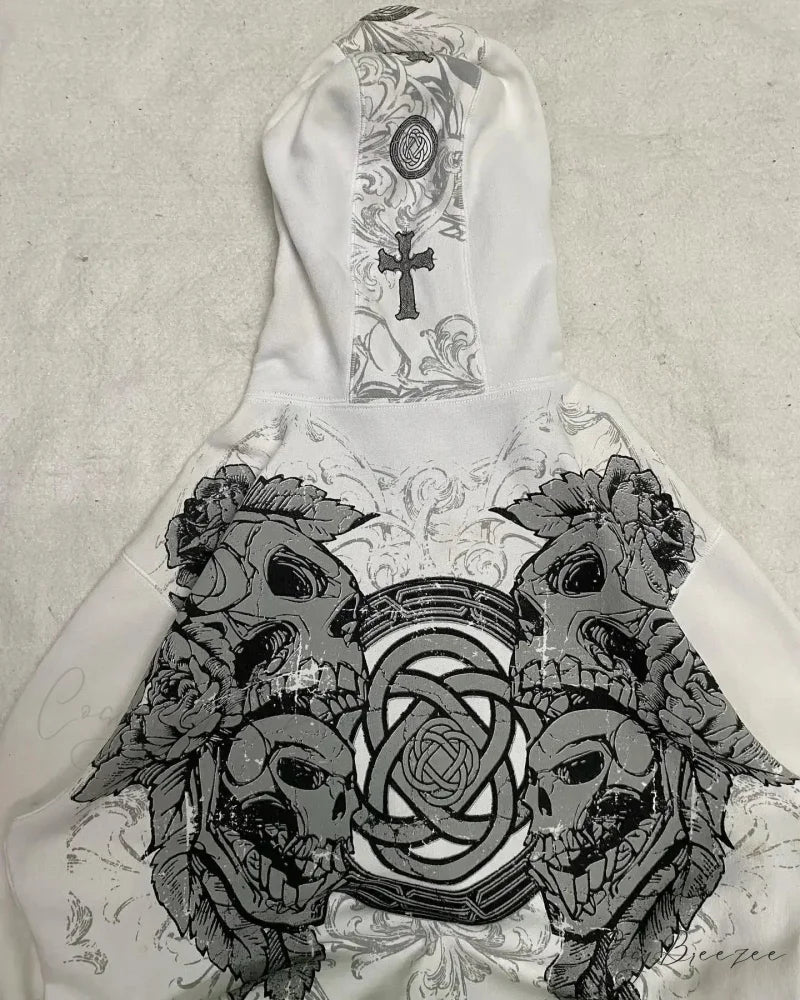 Affliction Gothic Skull Zipper Hoodie hoodies-241228