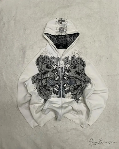 Affliction Gothic Skull Zipper Hoodie white 1 / S hoodies-241228