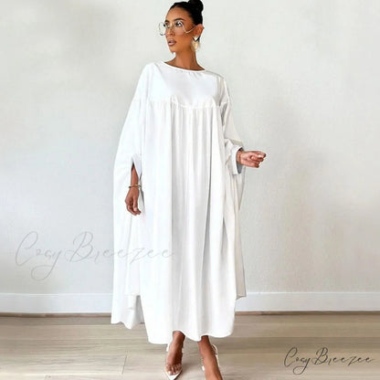Africain Gown Dashiki Long Boubou Femme Solid Color African with Sleeves White / S
