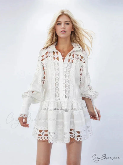 AGATHE Elegant MINI DRESS White / S