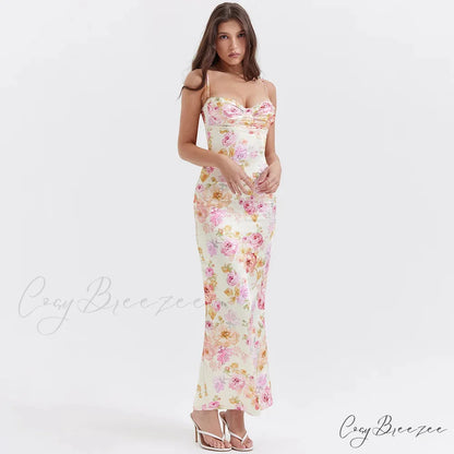 Agness Floral Stylish Maxi Bodycon Dress Floral / L