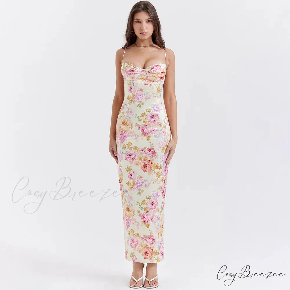 Agness Floral Stylish Maxi Bodycon Dress Floral / XS