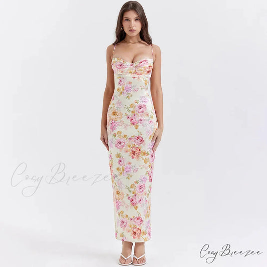 Agness Floral Stylish Maxi Bodycon Dress Floral / XS