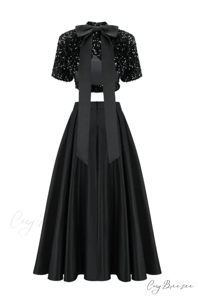 Aisha Sequin Bow Charming Lace Up Set
