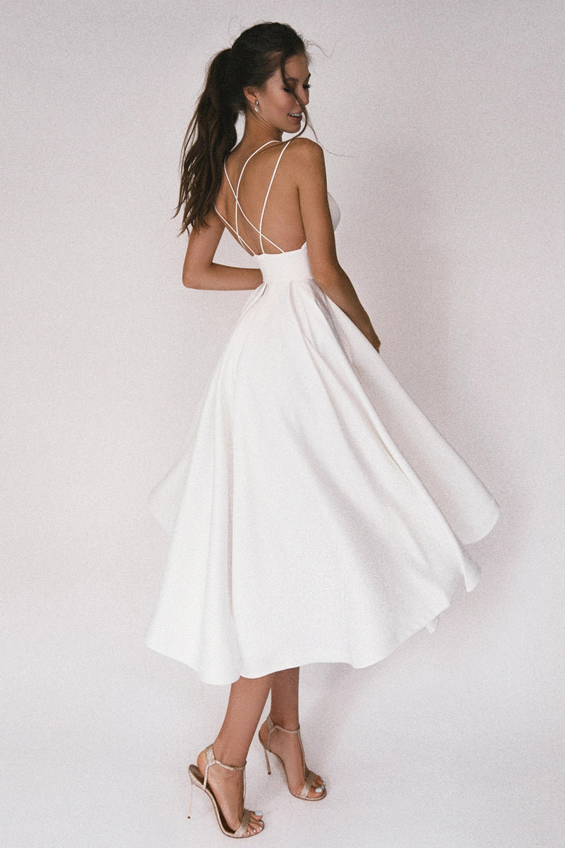 Aisle Soft White Trendy Satin Midi Dress