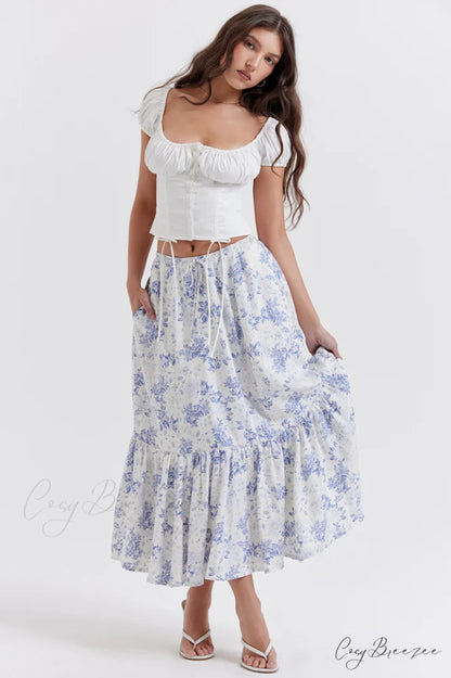 Aitana Blue Print Charming Top + Skirt Set