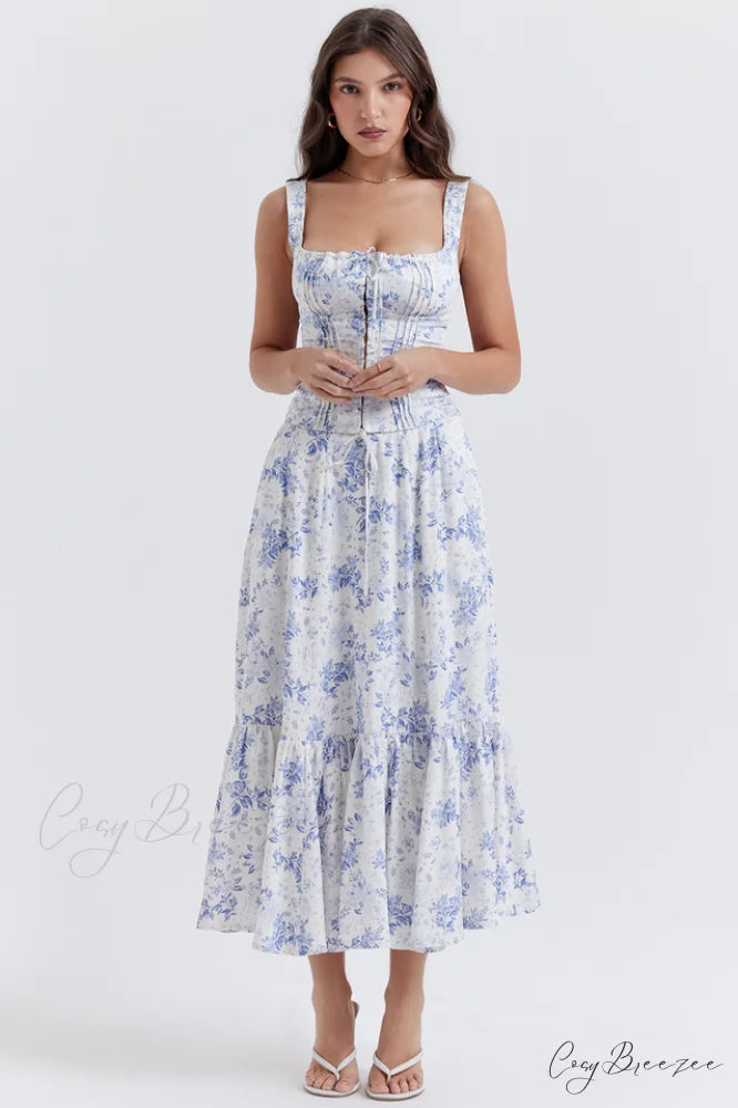 Aitana Blue Print Charming Top + Skirt Set