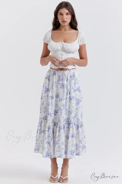 Aitana Blue Print Charming Top + Skirt Set
