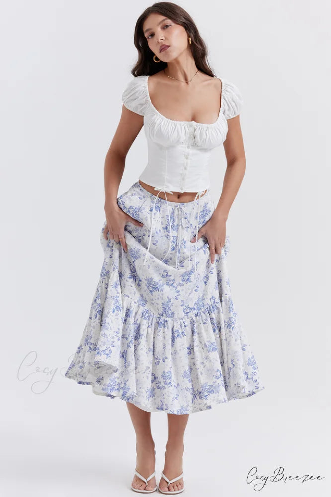 Aitana Blue Print Charming Top + Skirt Set