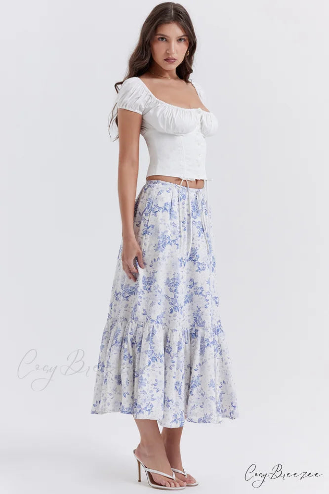 Aitana Blue Print Charming Top + Skirt Set