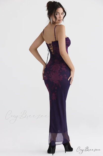 Aiza Purple Stylish Floral Dress