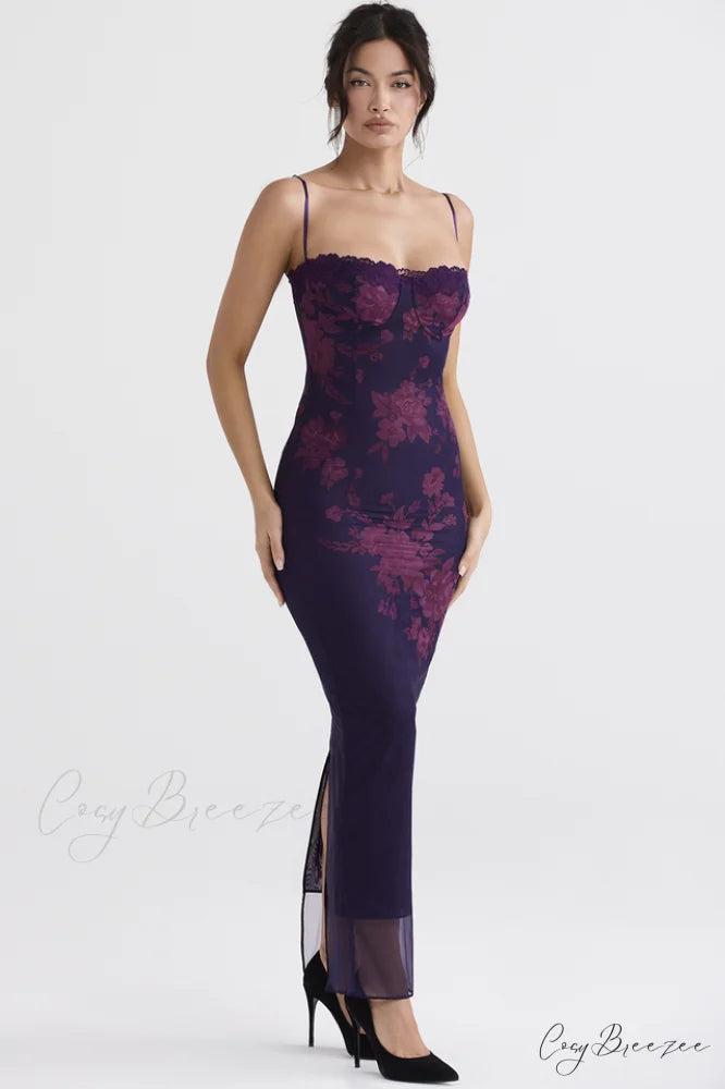 Aiza Purple Stylish Floral Dress