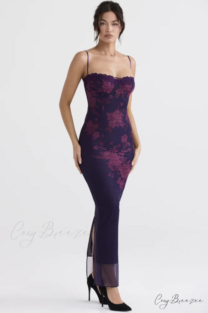 Aiza Purple Stylish Floral Dress