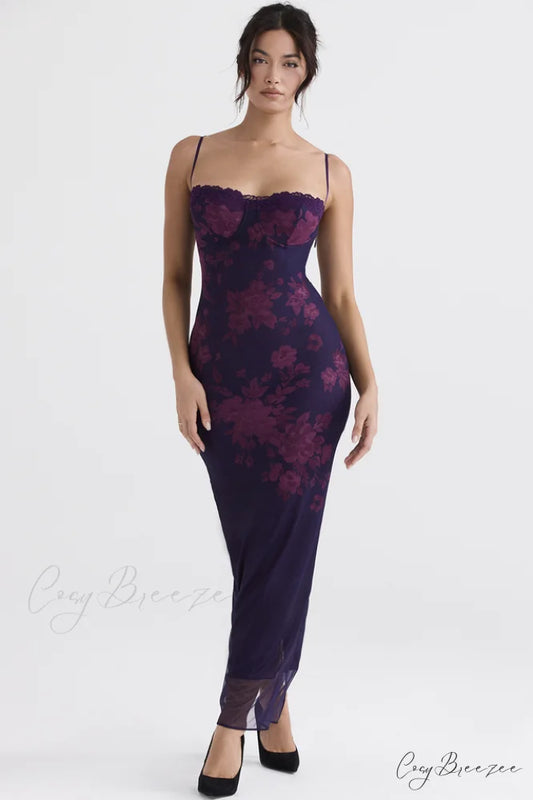 Aiza Purple Stylish Floral Dress XS / Purple