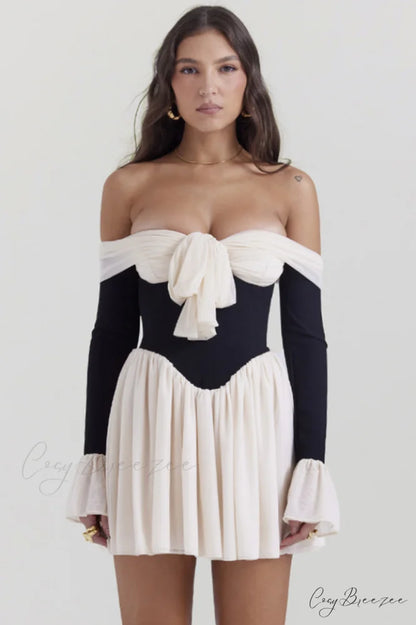 Alana Bateau Stylish Neck Mini Dress XS / Black & White