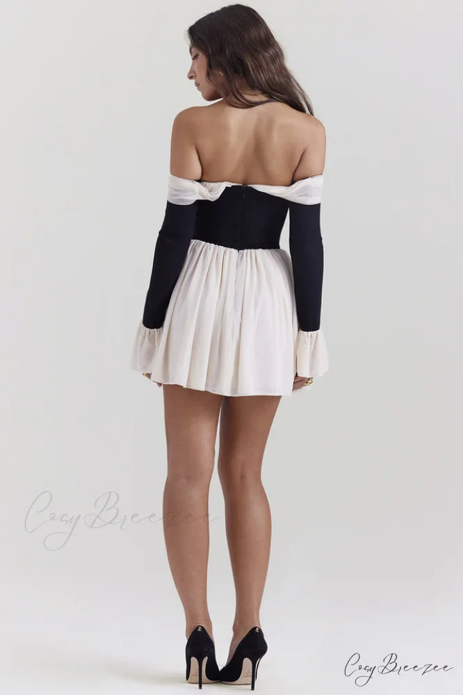 Alana Black & Charming Cream Off Shoulder Dress