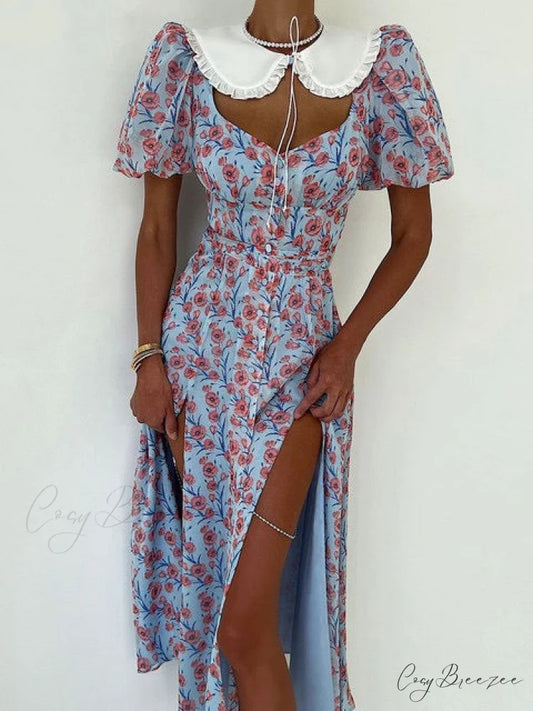 ALEENA Elegant MIDI DRESS Blue / S