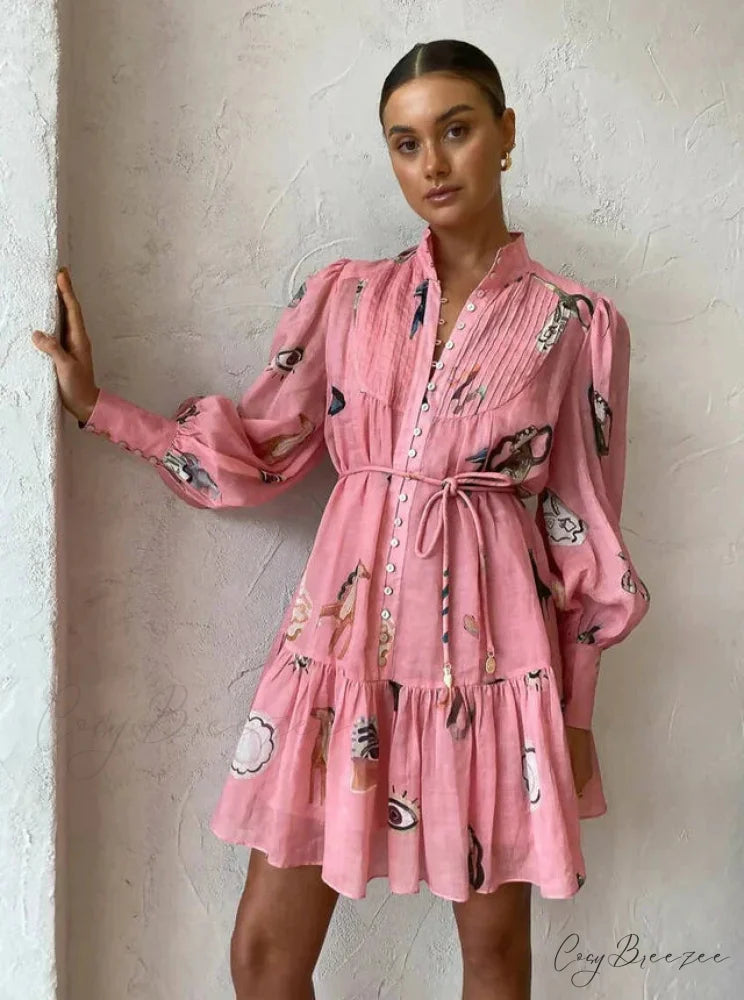 Alemais Cleo Smock Charming Mini Dress in Pink