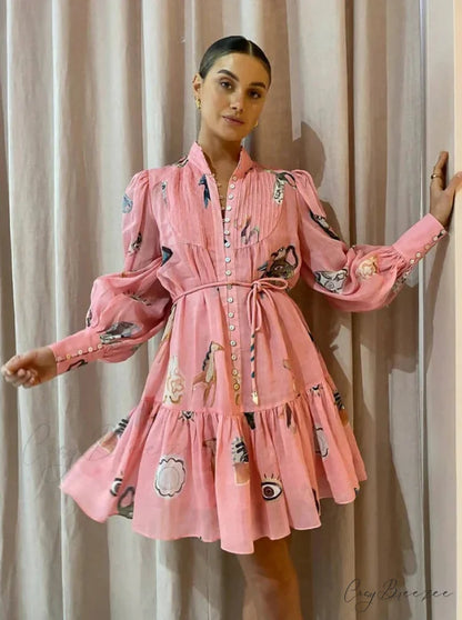 Alemais Cleo Smock Charming Mini Dress in Pink