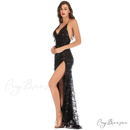 Alese Scroll Sequin Charming Cross Back Mermaid Dress