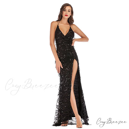 Alese Scroll Sequin Charming Cross Back Mermaid Dress