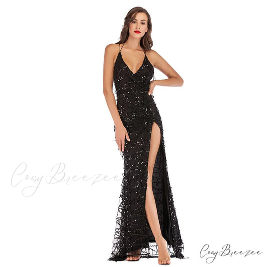 Alese Scroll Sequin Charming Cross Back Mermaid Dress