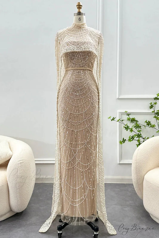 Alexandra Pearl Graceful Embellished Maxi Dress Champagne / 2
