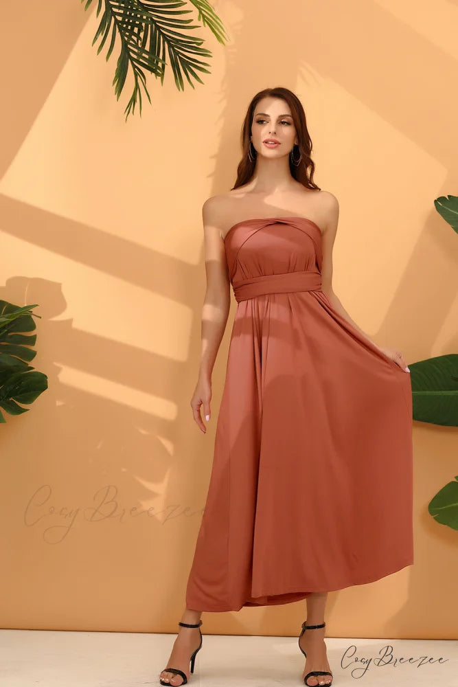 Alexandra Satin Lace Charming Back A-Line Dress Brick-red / S