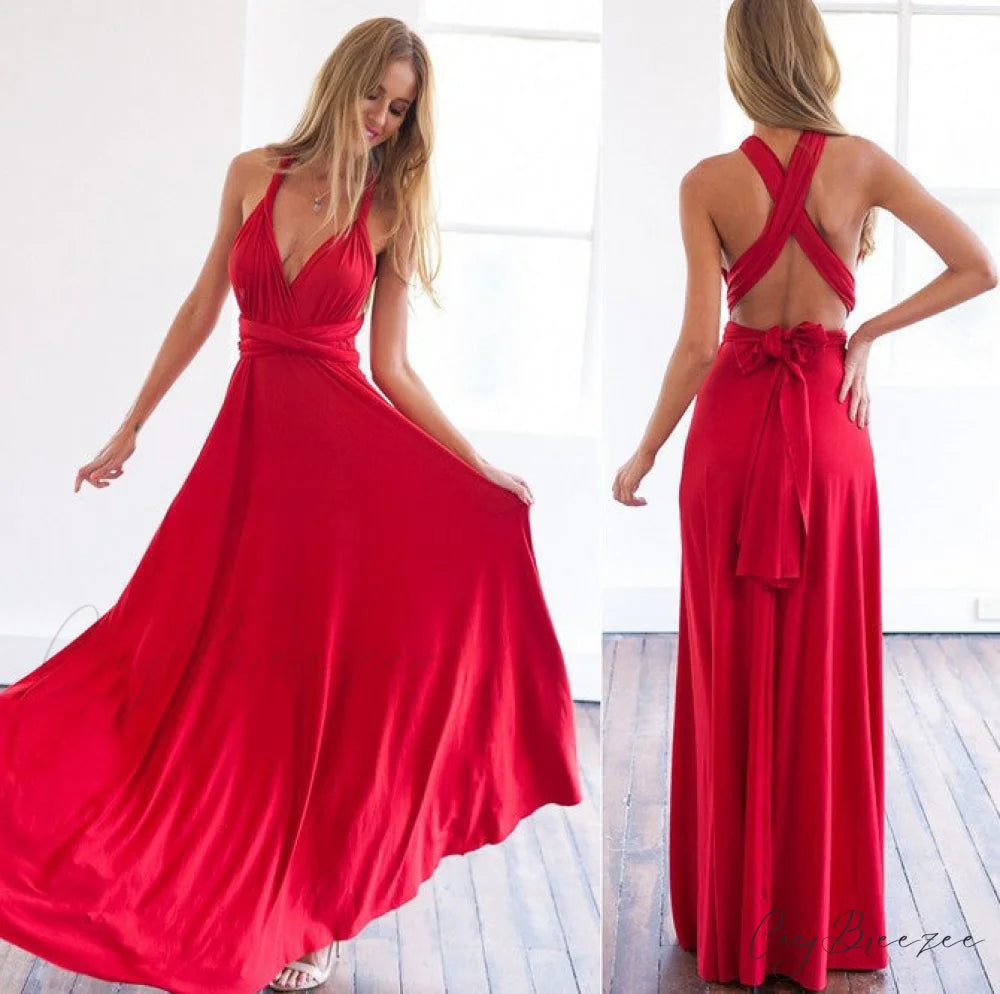 Alexandra Satin Lace Charming Back A-Line Dress Red / S