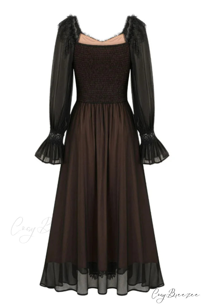 Aliana Floral Hollow Charming Long Sleeve Dress