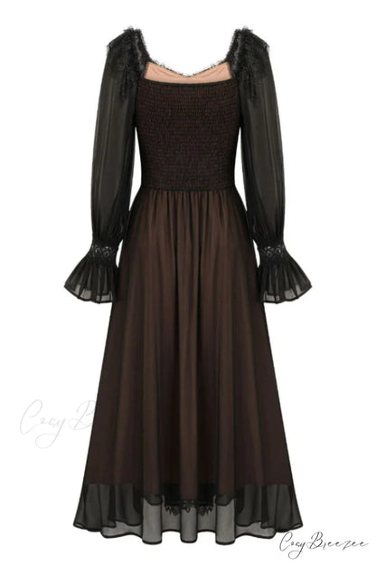 Aliana Floral Hollow Charming Long Sleeve Dress