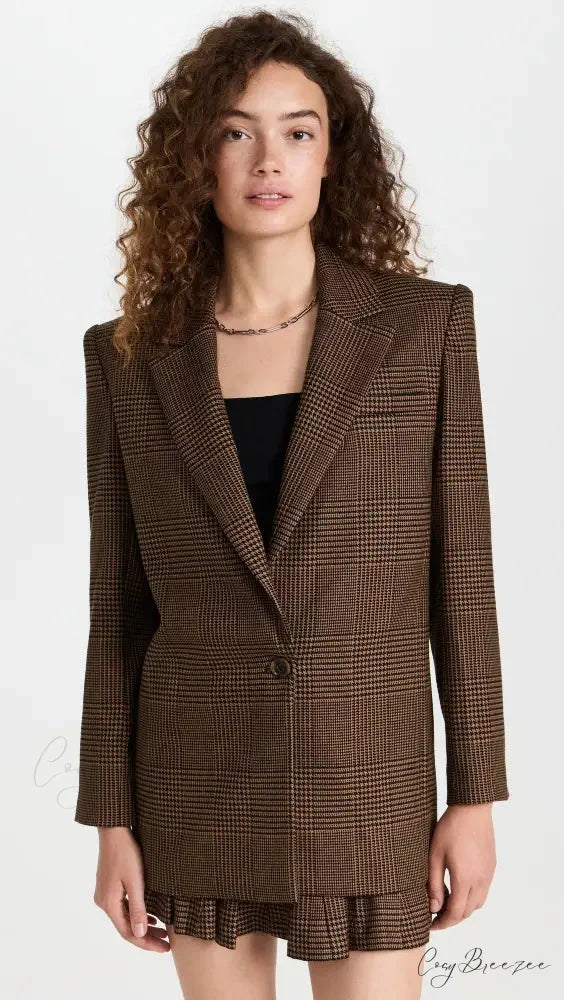 Alice + Olivia Plaid Graceful Blazer And Skirt Set 16 Days / XS / Brown