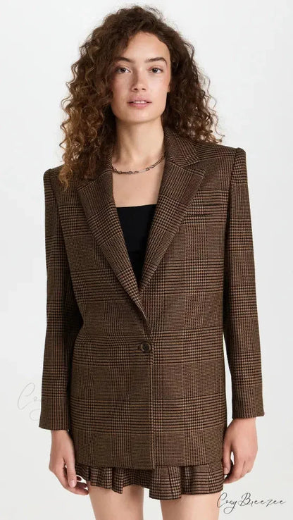 Alice + Olivia Plaid Graceful Blazer And Skirt Set 16 Days / XS / Brown