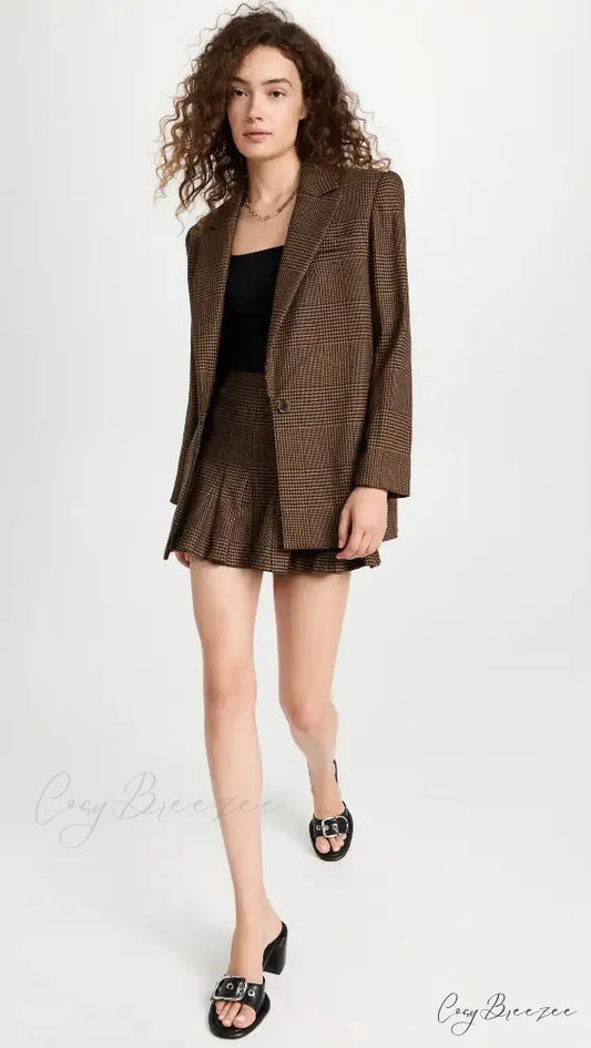 Alice + Olivia Plaid Graceful Blazer And Skirt Set 4 Days / XS / Brown