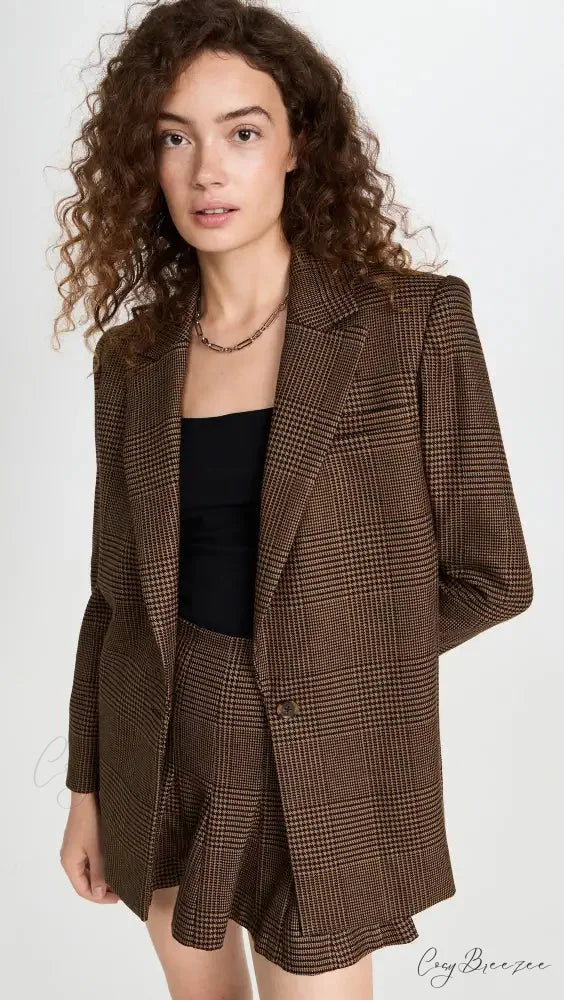 Alice + Olivia Plaid Graceful Blazer And Skirt Set 8 Days / XS / Brown